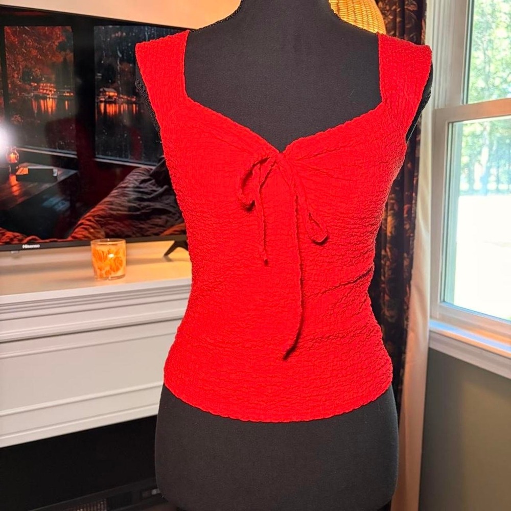 Red tank with tie detail